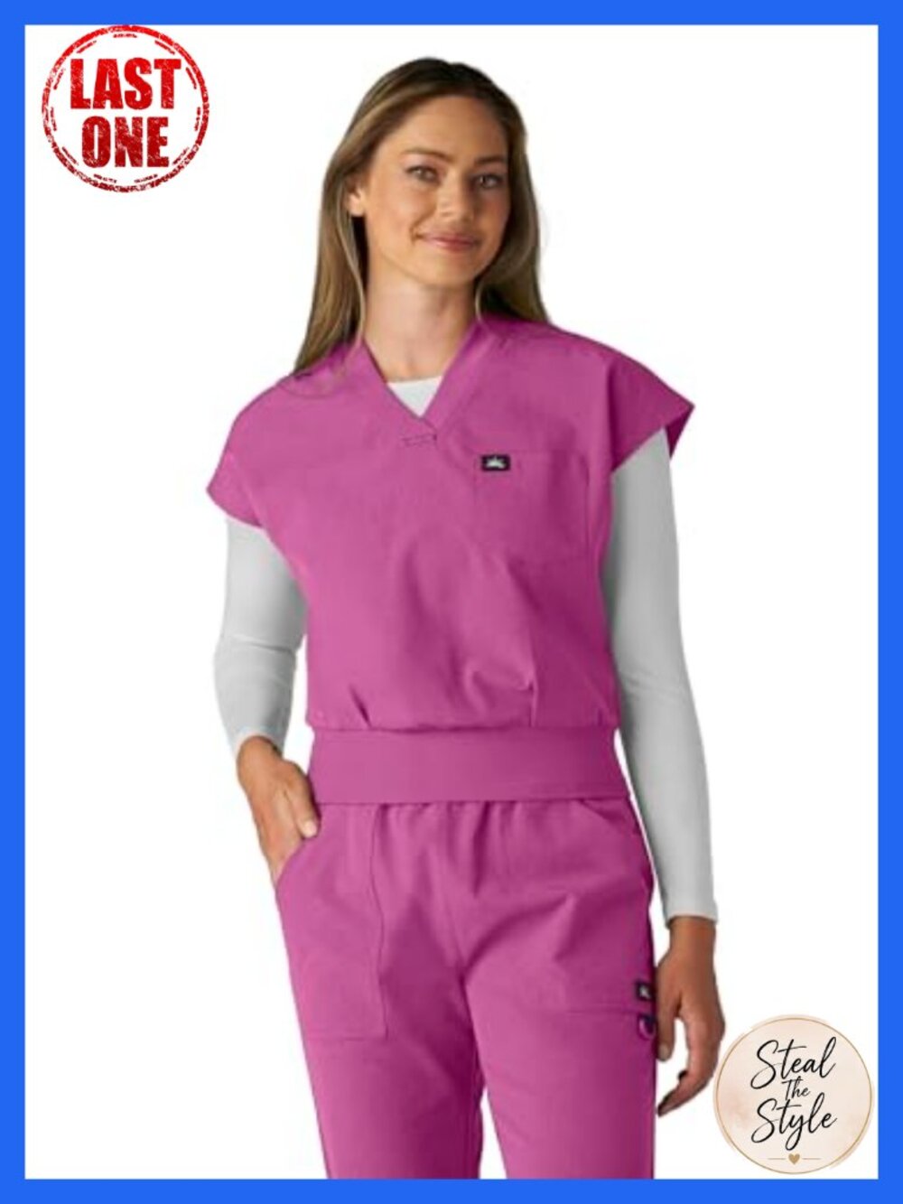 KOI Women's 1 Pocket Cropped Scrub Top Medical V-Neck Short Sleeve